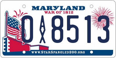 MD license plate 0AX8513