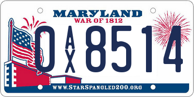 MD license plate 0AX8514