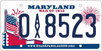 MD license plate 0AX8523