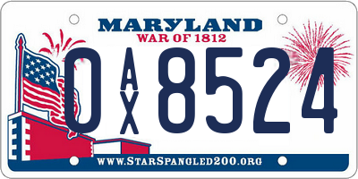 MD license plate 0AX8524