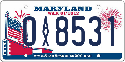 MD license plate 0AX8531