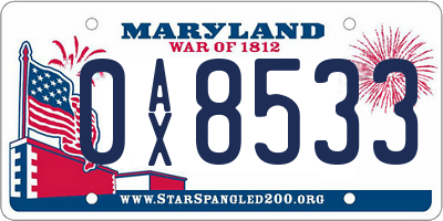 MD license plate 0AX8533