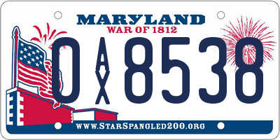 MD license plate 0AX8538