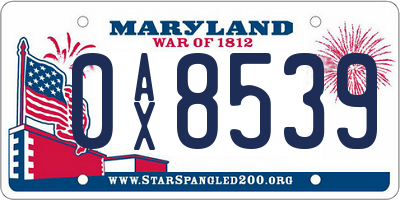 MD license plate 0AX8539