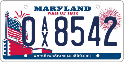 MD license plate 0AX8542