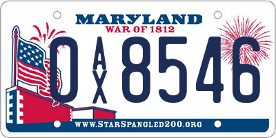 MD license plate 0AX8546