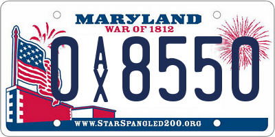 MD license plate 0AX8550