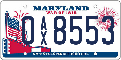 MD license plate 0AX8553