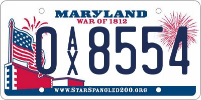 MD license plate 0AX8554