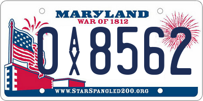 MD license plate 0AX8562