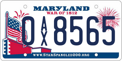 MD license plate 0AX8565