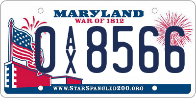 MD license plate 0AX8566