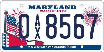 MD license plate 0AX8567