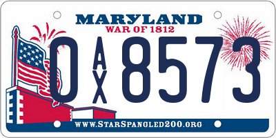 MD license plate 0AX8573