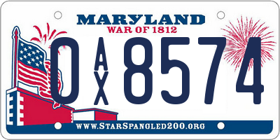 MD license plate 0AX8574