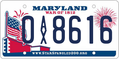 MD license plate 0AX8616