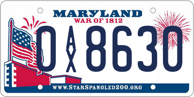 MD license plate 0AX8630