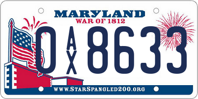 MD license plate 0AX8633