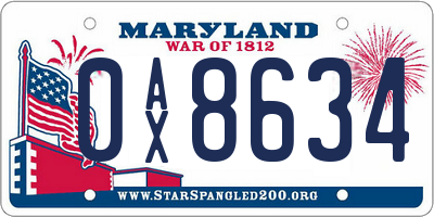MD license plate 0AX8634