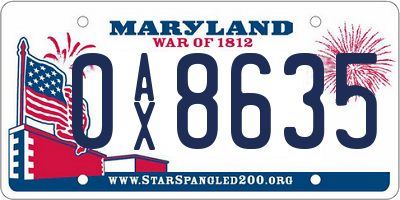 MD license plate 0AX8635
