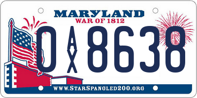 MD license plate 0AX8638