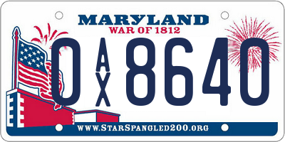 MD license plate 0AX8640