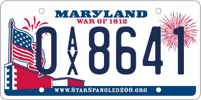 MD license plate 0AX8641
