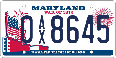 MD license plate 0AX8645