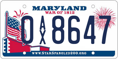 MD license plate 0AX8647