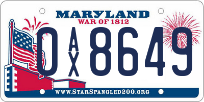 MD license plate 0AX8649