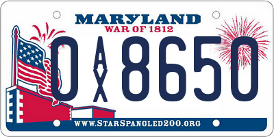 MD license plate 0AX8650