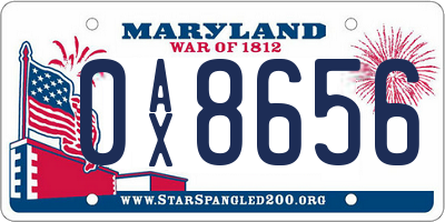 MD license plate 0AX8656