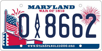 MD license plate 0AX8662