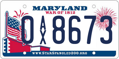 MD license plate 0AX8673