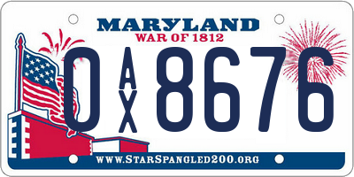 MD license plate 0AX8676
