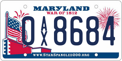 MD license plate 0AX8684