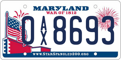 MD license plate 0AX8693
