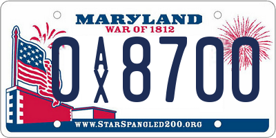 MD license plate 0AX8700