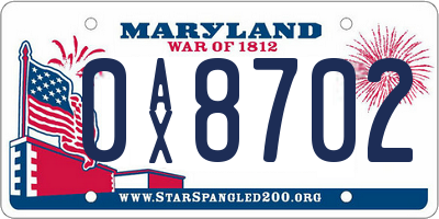 MD license plate 0AX8702