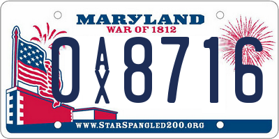 MD license plate 0AX8716