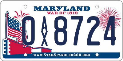 MD license plate 0AX8724