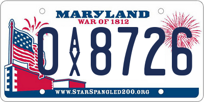 MD license plate 0AX8726