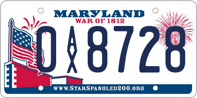 MD license plate 0AX8728