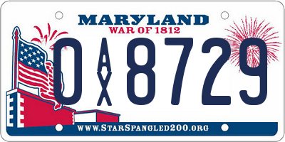 MD license plate 0AX8729