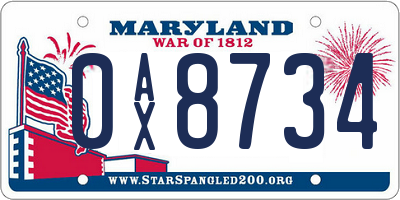 MD license plate 0AX8734