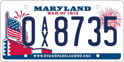 MD license plate 0AX8735