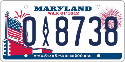 MD license plate 0AX8738