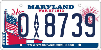 MD license plate 0AX8739