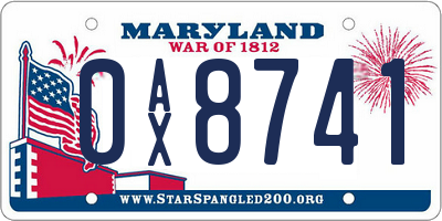 MD license plate 0AX8741