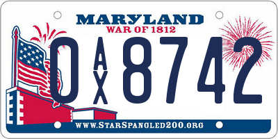 MD license plate 0AX8742